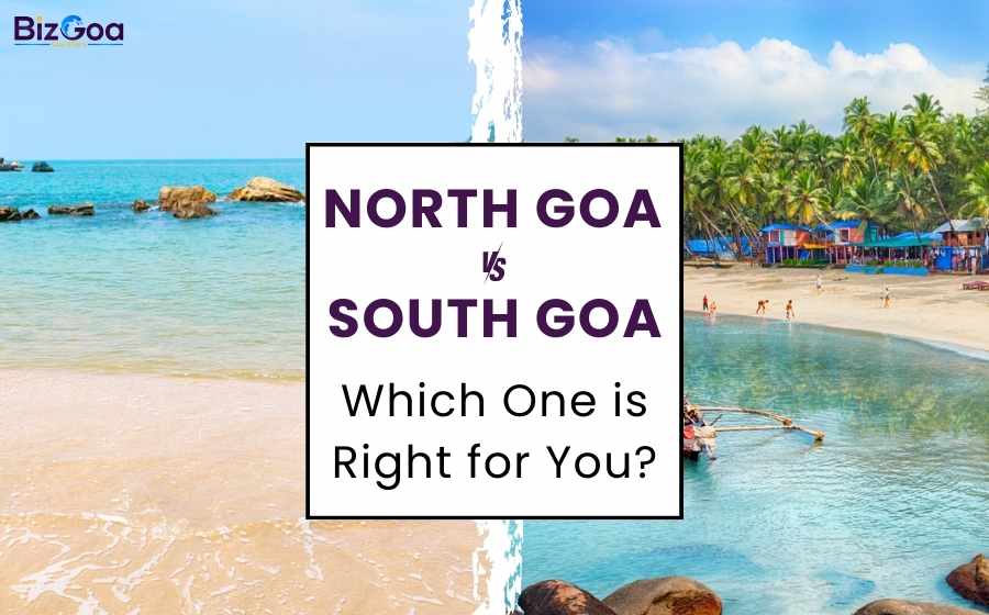 Scenic view of a calm South Goa beach compared to the lively crowd at a party in North Goa